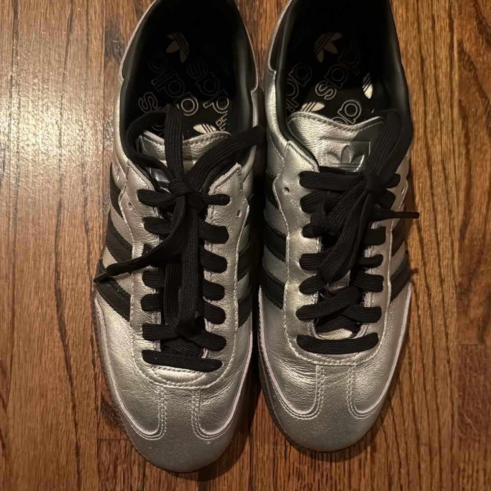 Adidas Silver and Black Sneakers